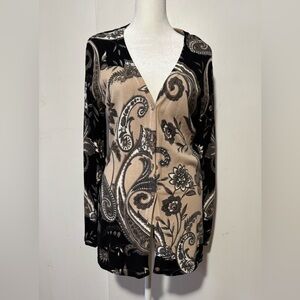 Isaac Mizrahi Live V-Neck Engineered Paisley Printed Cardigan. Size Small